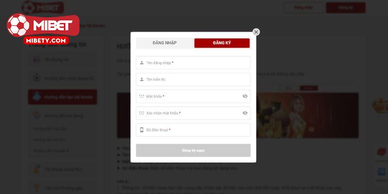 Hướng dẫn đăng ký Mibet cho tài khoản mới