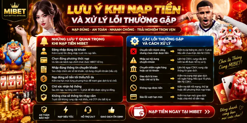 LƯU Ý KHI NẠP TIỀN VÀ XỬ LÝ LỖI THƯỜNG GẶP